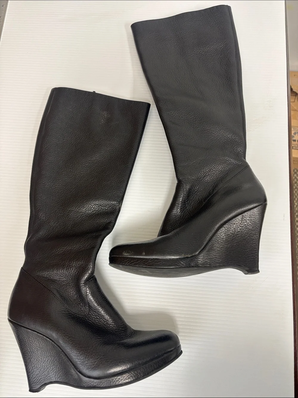 Banana Republic Black Leather Wedge Knee-High Boots